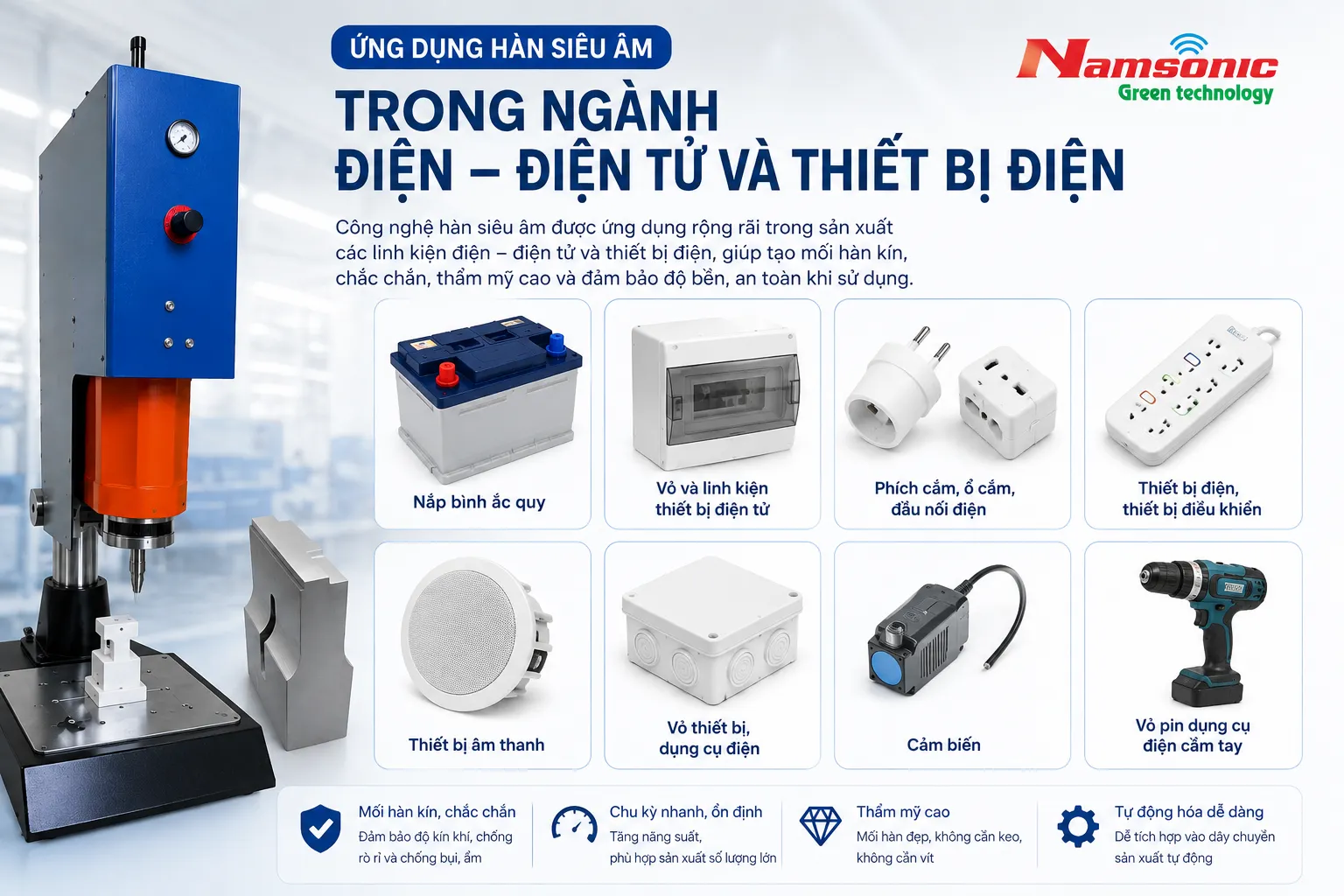 Ứng dụng hàn siêu âm Namsonic ngành điện điện tử